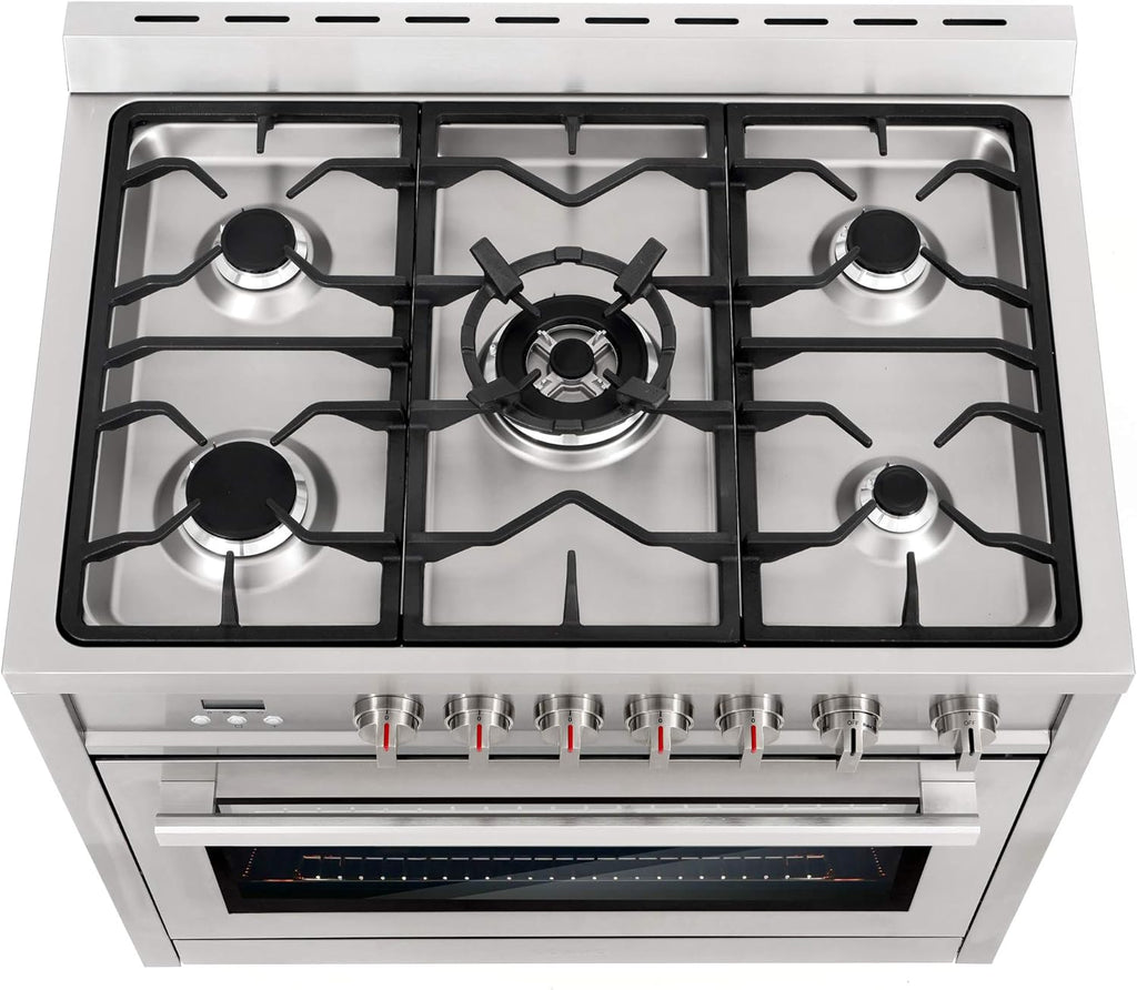 Cosmo COS-965AGFC 36 in. Gas Range with 5 Burner Cooktop, Stainless Steel D6909