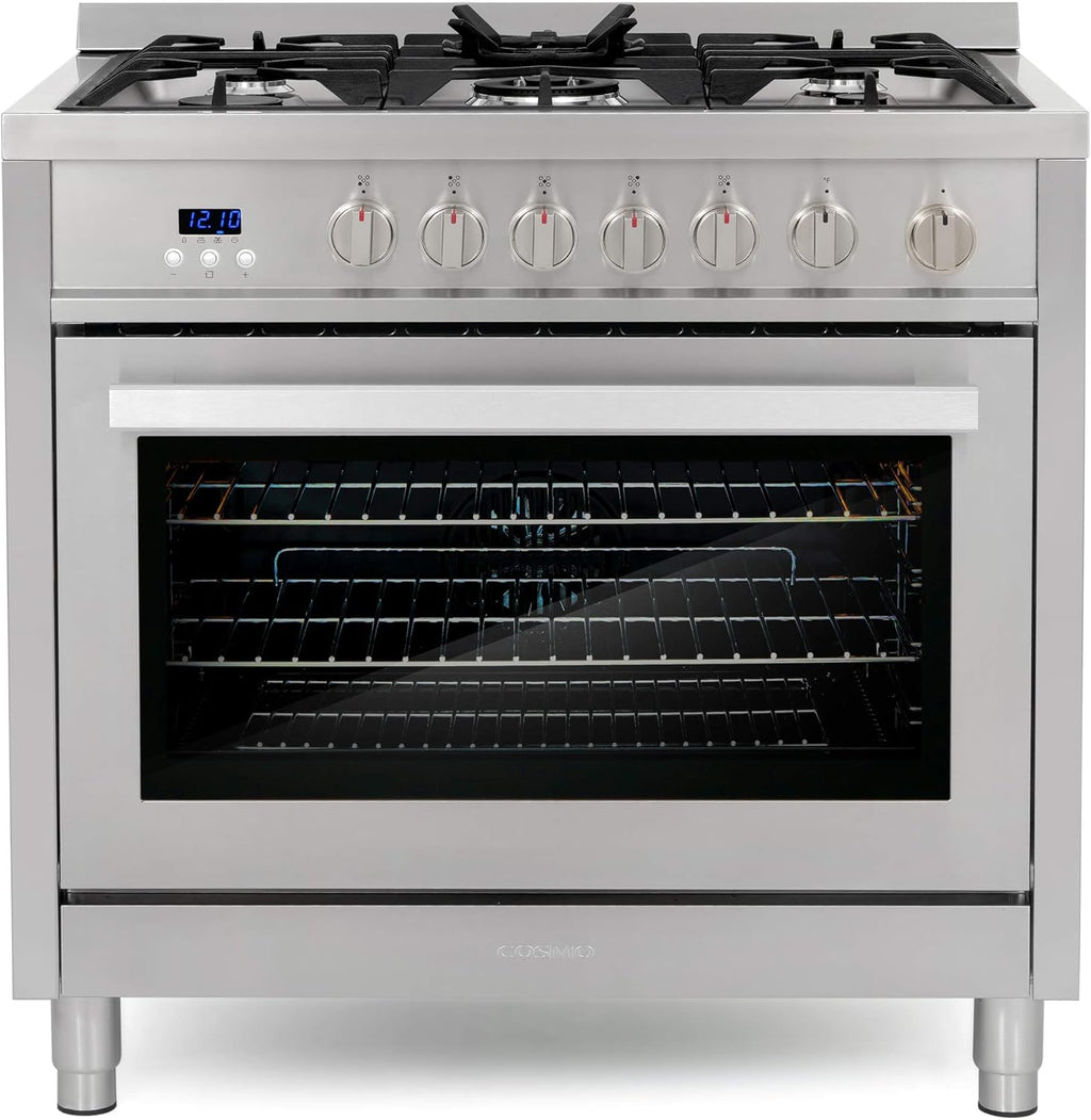 Cosmo COS-965AGFC 36 in. 3.8 cu. ft. Gas Range with Oven and 5 Burner Cooktop with Heavy Duty Cast Iron Grates and 4 Feet in Stainless Steel