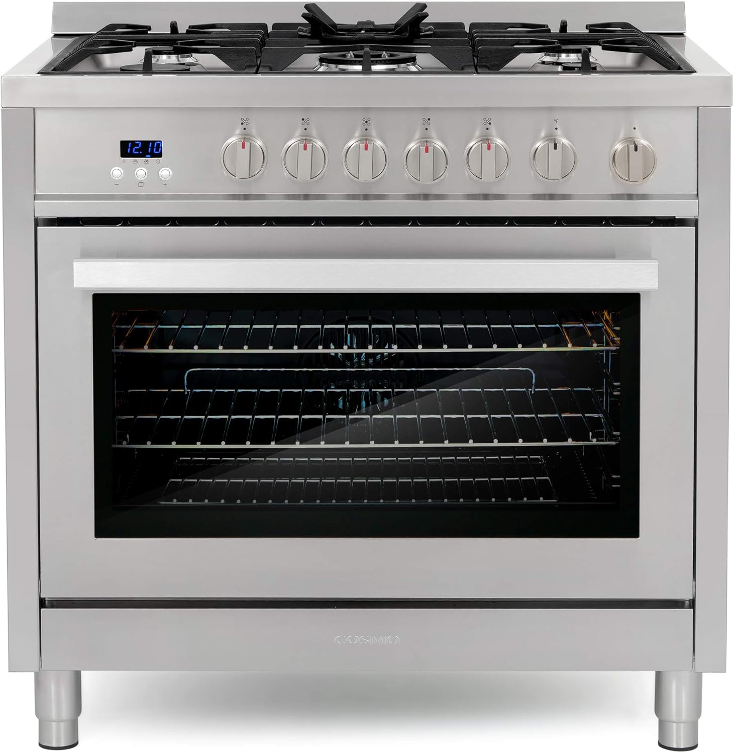 Cosmo COS-965AGFC 36 in. 3.8 cu. ft. Gas Range with Oven and 5 Burner Cooktop with Heavy Duty Cast Iron Grates and 4 Feet in Stainless Steel