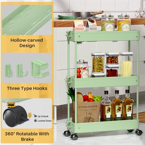 SPACEKEEPER Slim Storage Cart 3 Tier Rolling Utility Cart for Kitchen Bathroom Laundry W793657