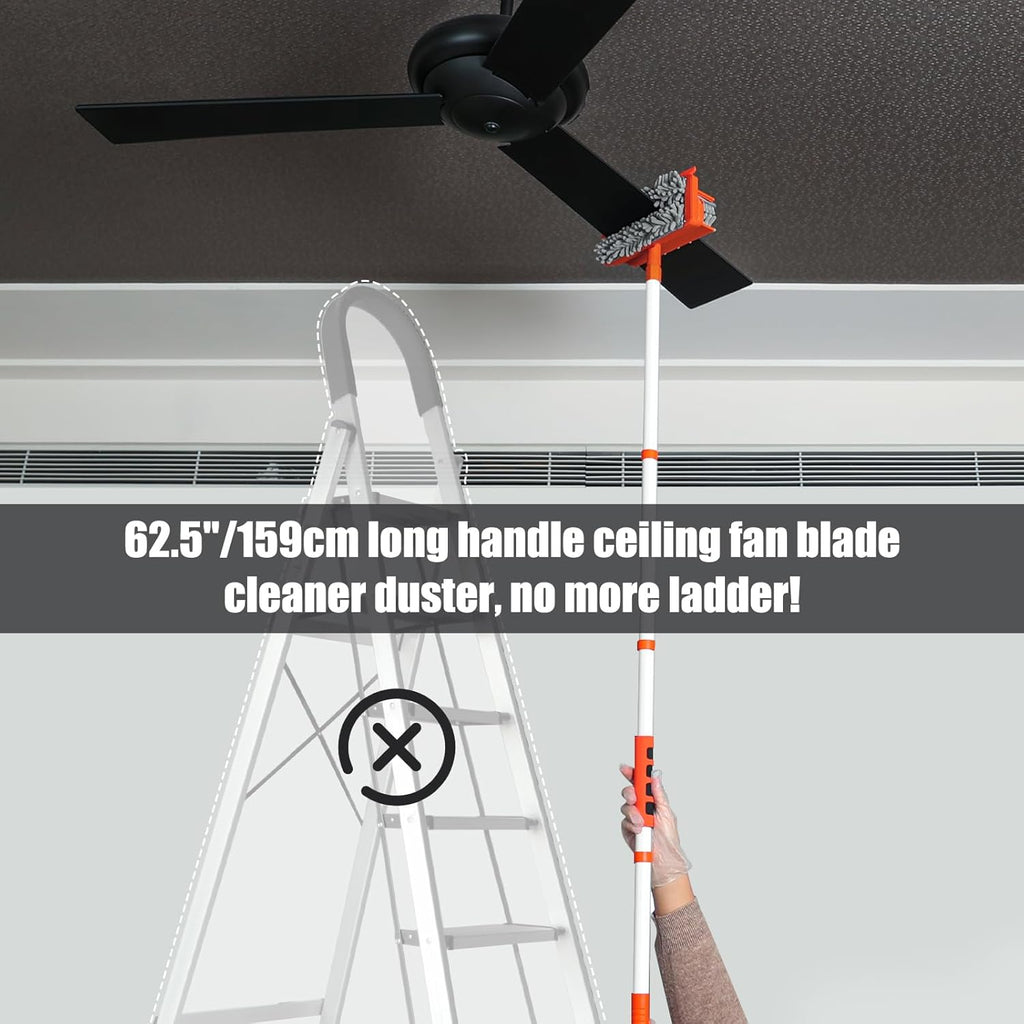 Qaestfy Ceiling Fan Cleaner Duster with Extendable Long Handle, Reusable Chenille & Microfiber Mop Head G7268