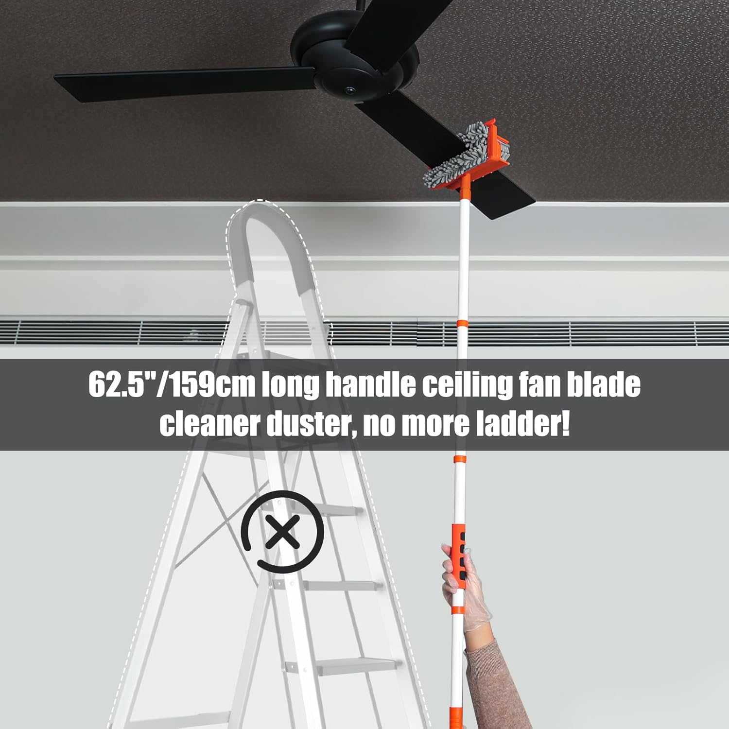 Qaestfy Ceiling Fan Cleaner Duster with Extendable Long Handle, Reusable Chenille & Microfiber Mop Head G7268