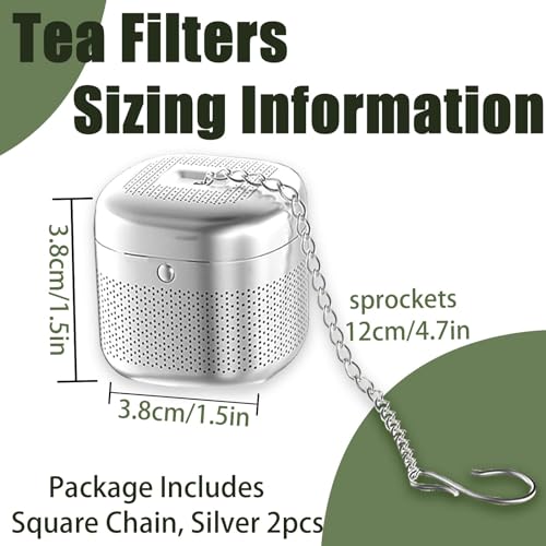Roucerlin Square Tea Infuser Steeper, 304 Stainless Steel Fine Mesh Strainer with Chain Hook & Lid X89791