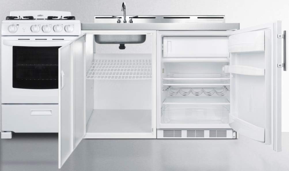 Summit Appliance ACK72GASW 72" All-in-One Kitchenette with Gas Range and Refrigerator E55557