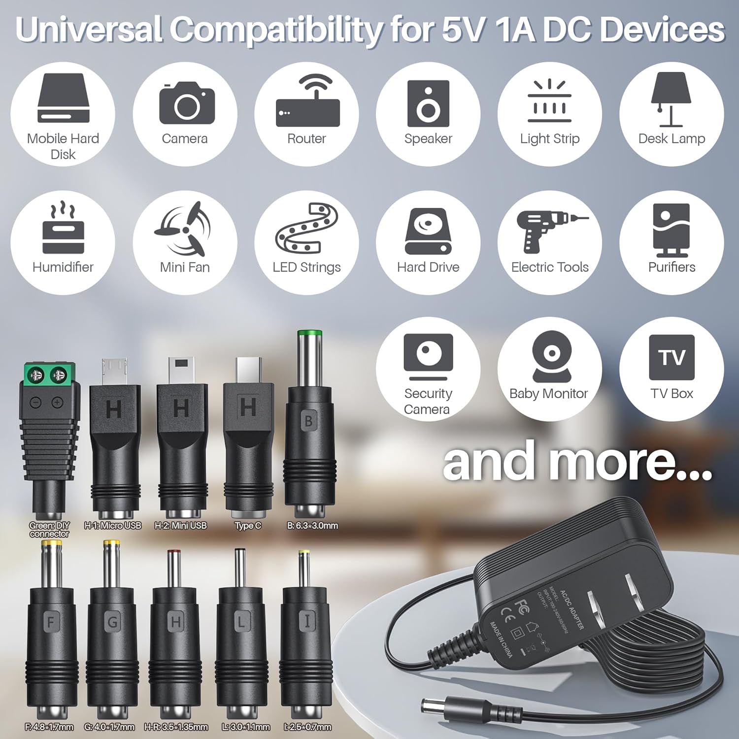 5V 1A Universal AC Adapter Power Supply with 10 Interchangeable Jacks U151