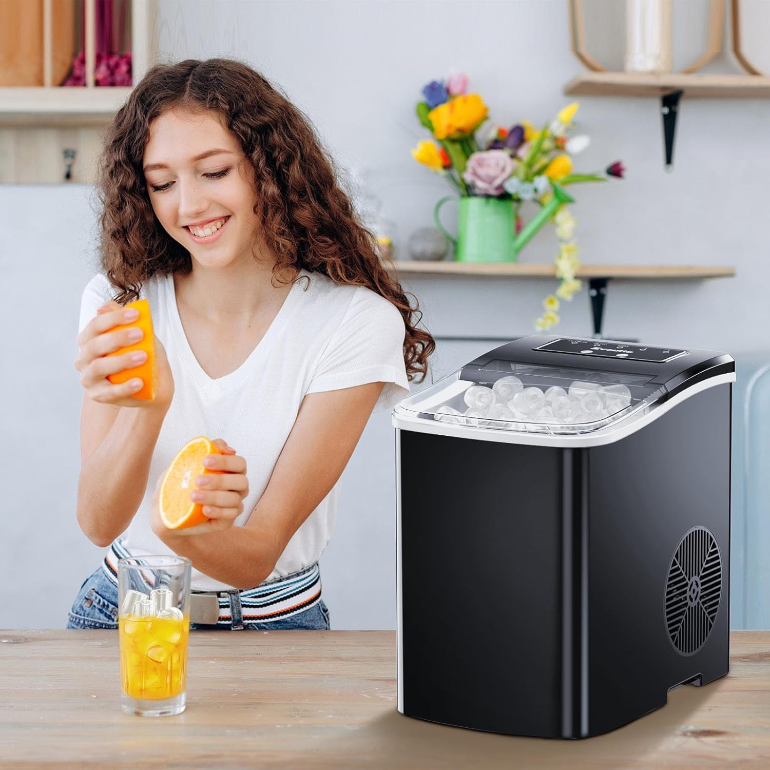 Portable Countertop Ice Maker Machine with Self-Cleaning, Ice Scoop and Basket, Black A423784