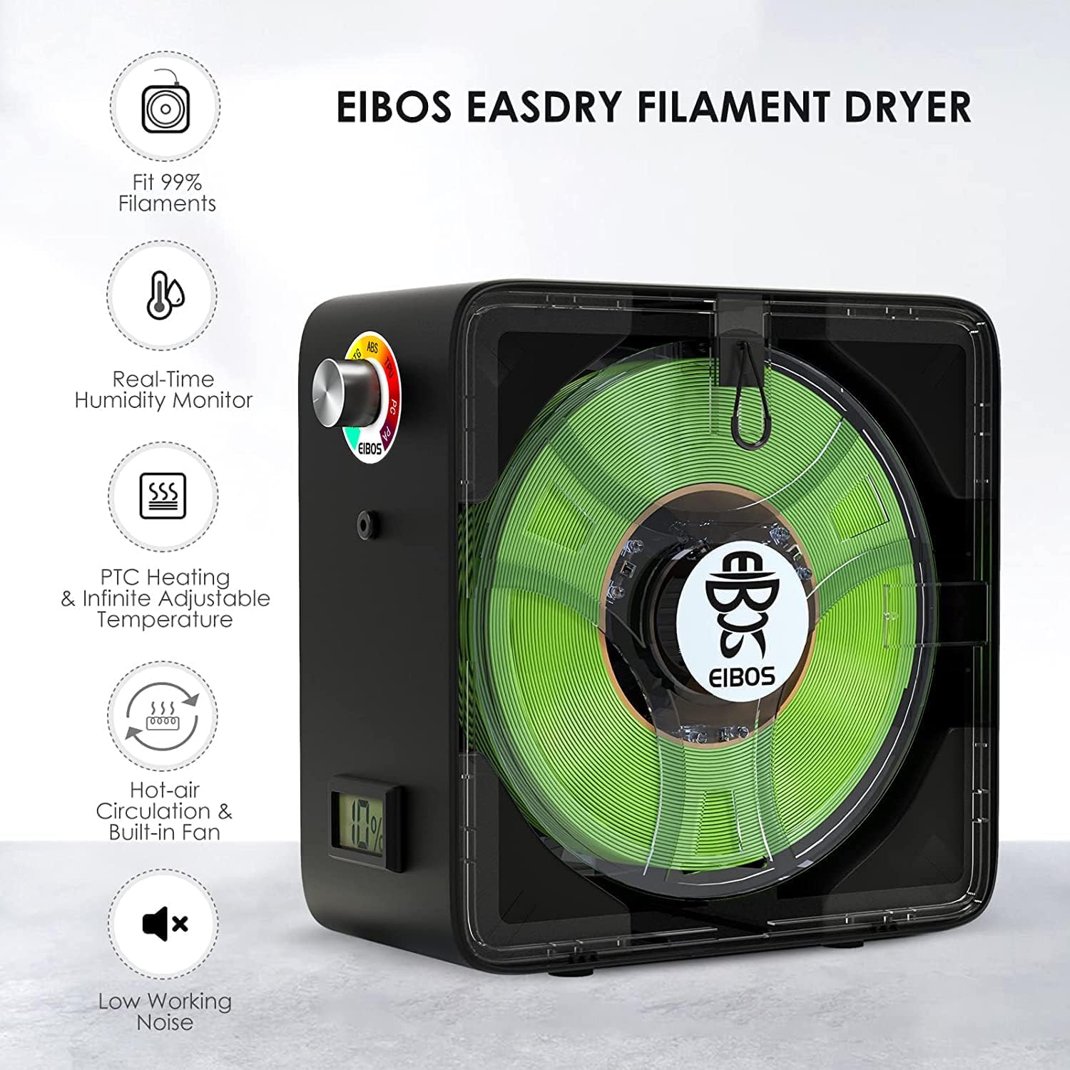 EIBOS 3D Printer Filament Dryer Easdry with Fan, Adjustable Temperature & Humidity Control I658
