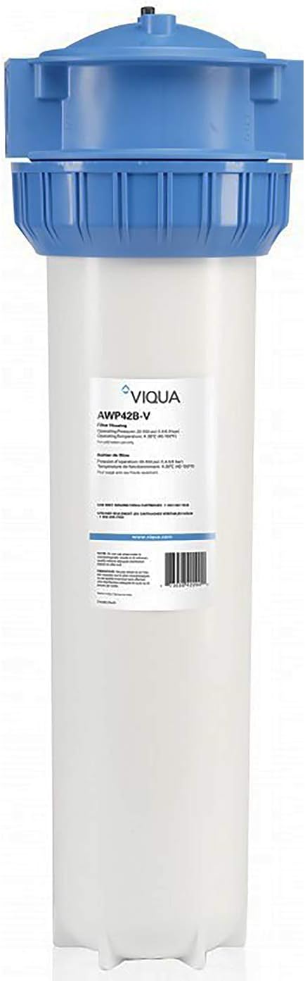 Viqua AWP42B-V Three-Piece 20" Premium Water Housing with Bracket and Wrench fits 4.5" x 20" Filter cartridges w/Pressure Relief Valve and NSF 42 Certified, White, Blue