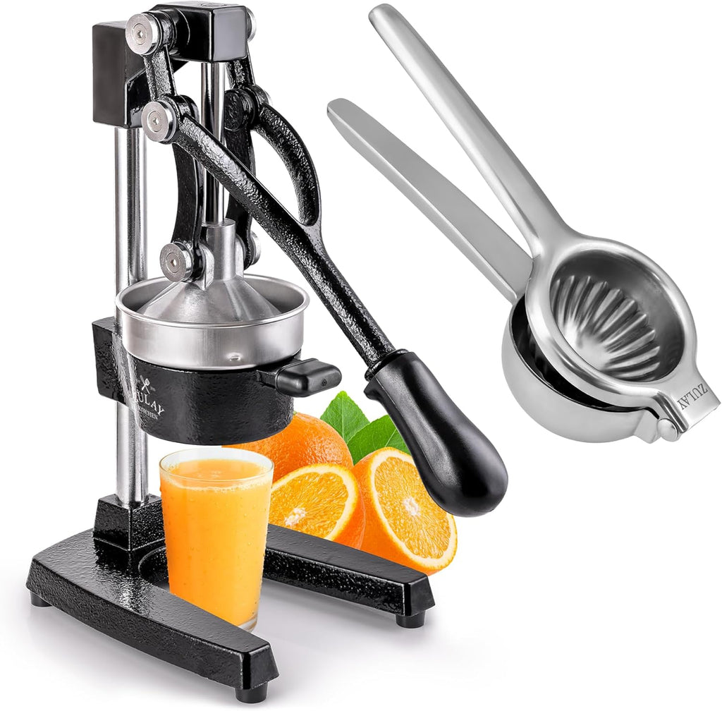 Zulay Cast-Iron Orange Juice Squeezer, Professional Citrus Juicer and Lemon Squeezer Stainless Steel with Premium Quality Heavy Duty Solid Metal Squeezer Bowl