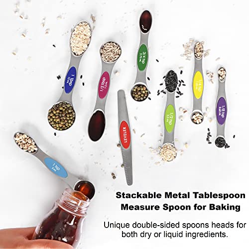 Magnetic Measuring Spoons Set Stainless Steel with Leveler for Baking S927