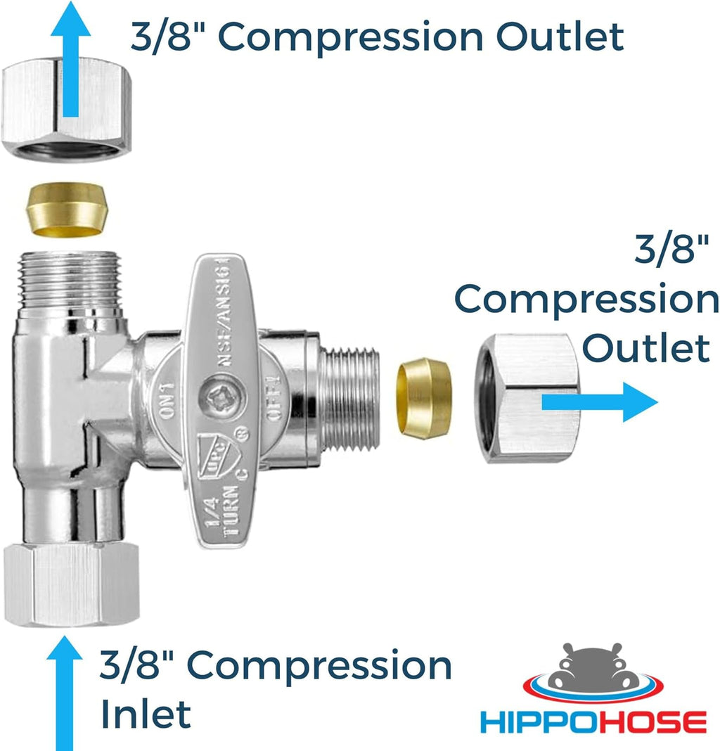 Tee Stop Valve 3/8" x 3/8" x 3/8" Lead-Free Brass T-Connector E744
