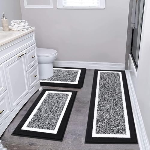 Pauwer Bathroom Rug Set 2 Piece, Non-Slip Absorbent Bath Mats, Microfiber Soft Bathroom Mat, Absorbent Plush Shaggy Bath Mats Carpets Includes U-Shaped Toilet Mat for Bath Floor, Shower