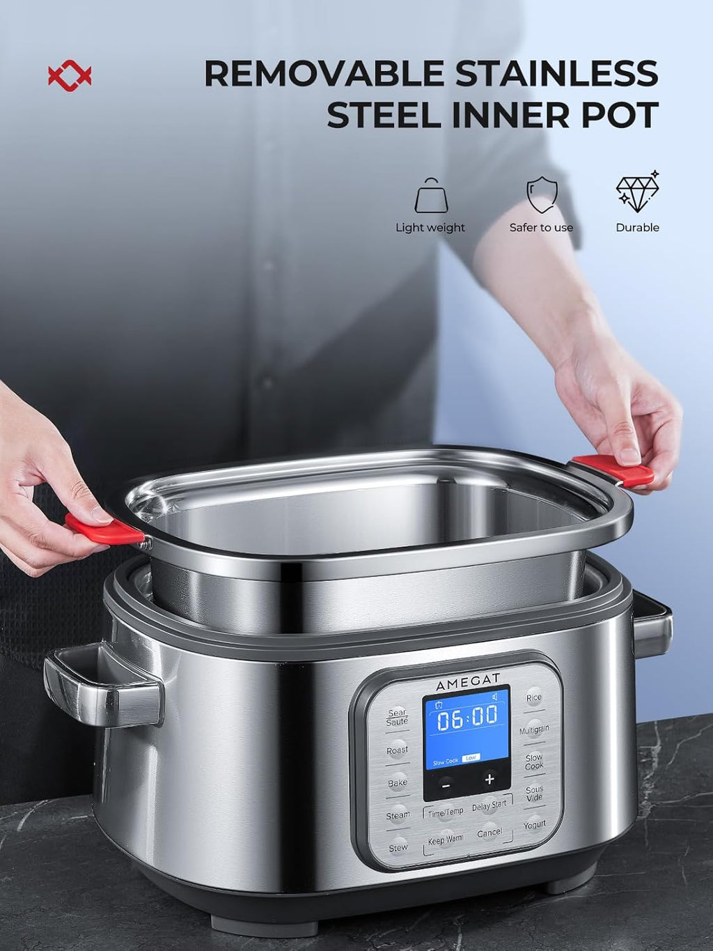 10-in-1 Programmable Slow Cooker 6 Quart Stainless Steel N7841