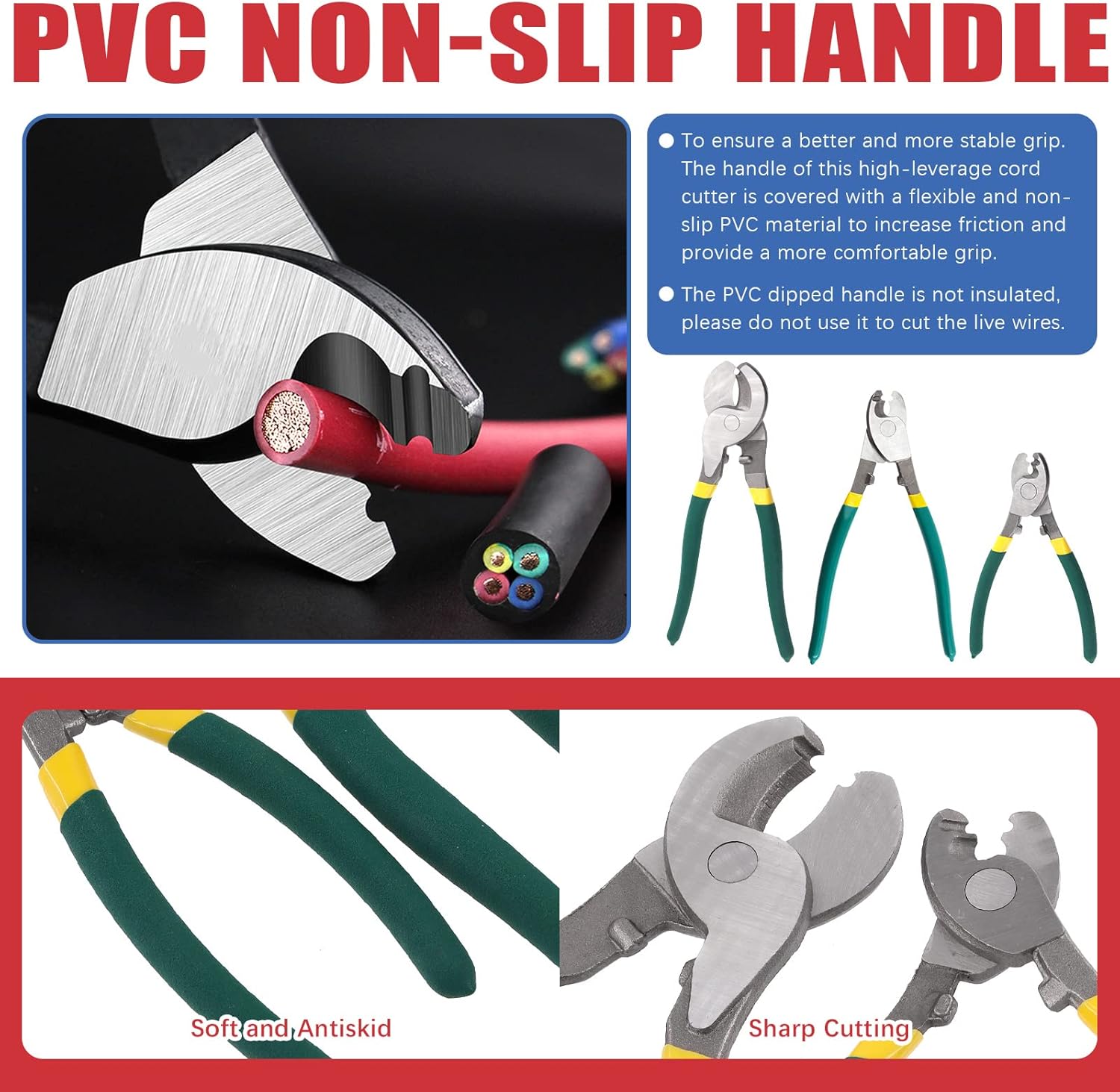 Hilitchi 6 8 10 Inch Stainless Steel Cable Cutters with Storage Pouch C6084