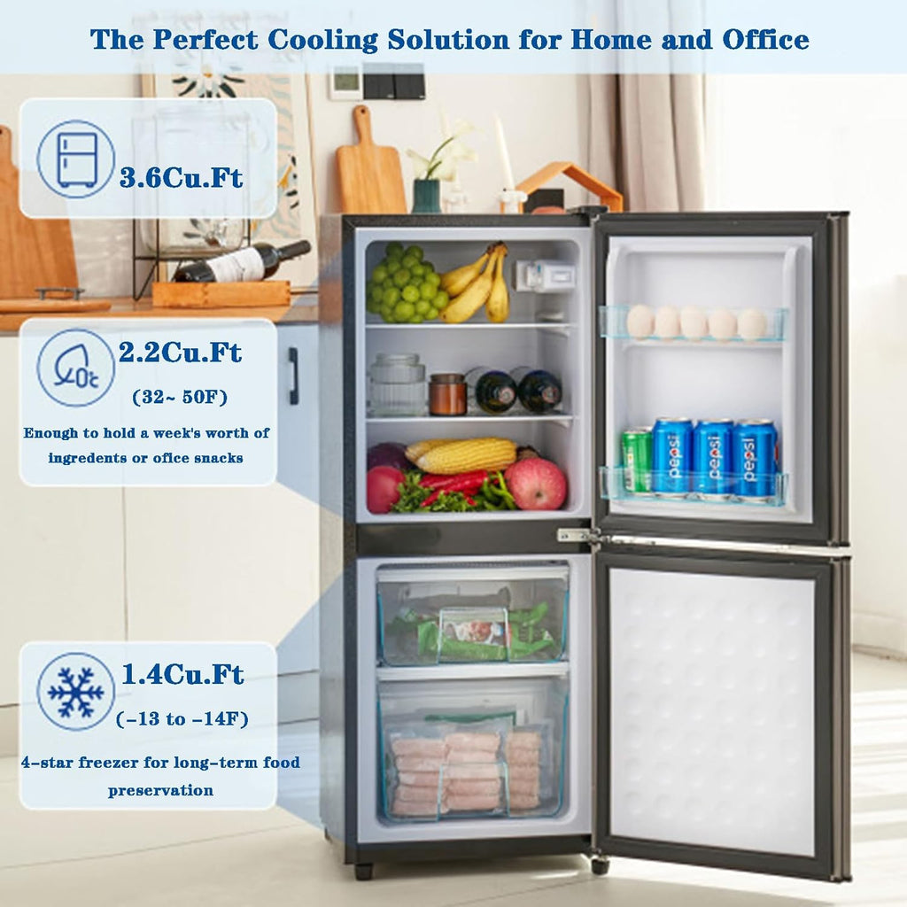 Compact Mini Fridge with Freezer 4.0 Cu.Ft Dual Zone for Bedroom and Office L6196