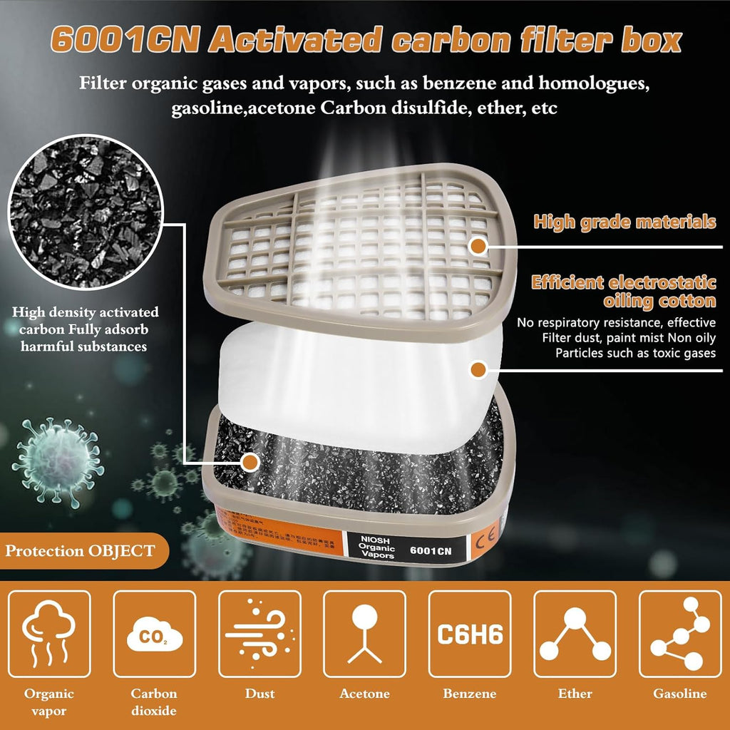 Full Face Gas Mask with 40MM & 6001 Activated Carbon Filters Z440