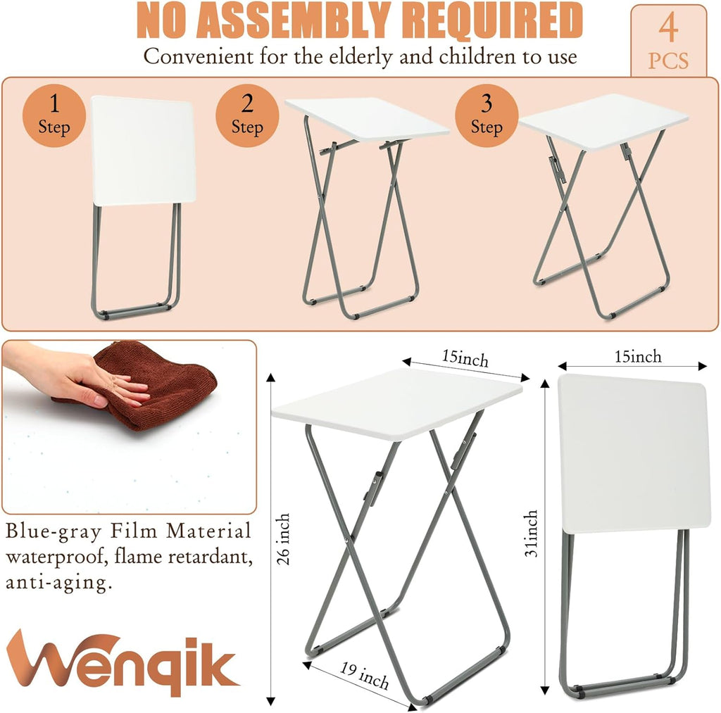 Folding TV Tray Tables Set of 4, White, 19 x 15 x 26 Inch F49145