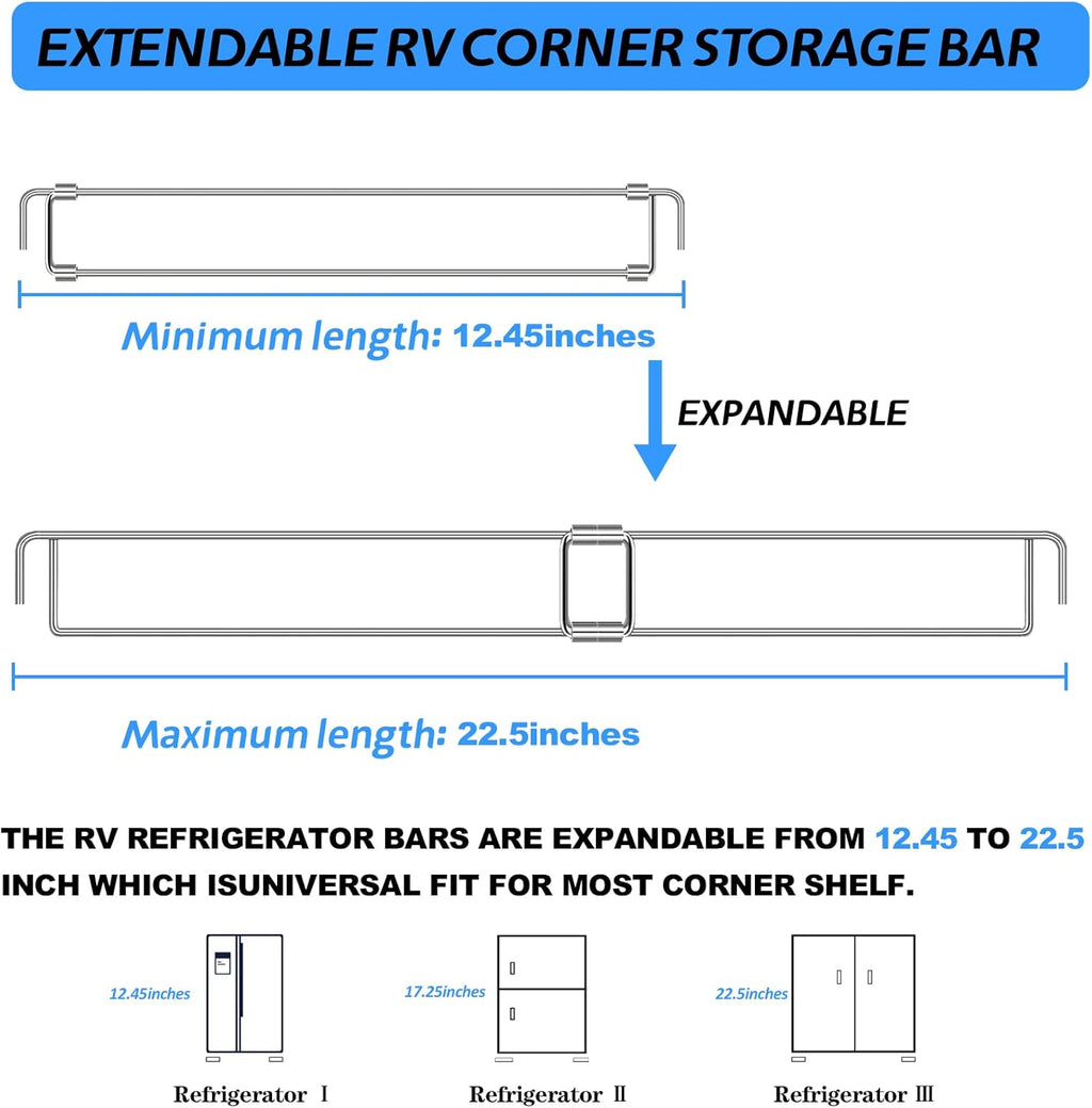 RV Adjustable Refrigerator Bars Stainless Steel Tension Rods 2 Pack C565