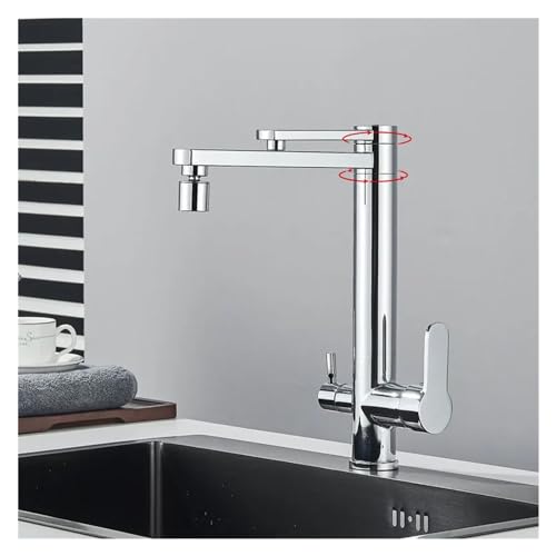 Chrome Kitchen Faucet Dual Handles Cold Hot Water Mixer Tap with Filter O956235