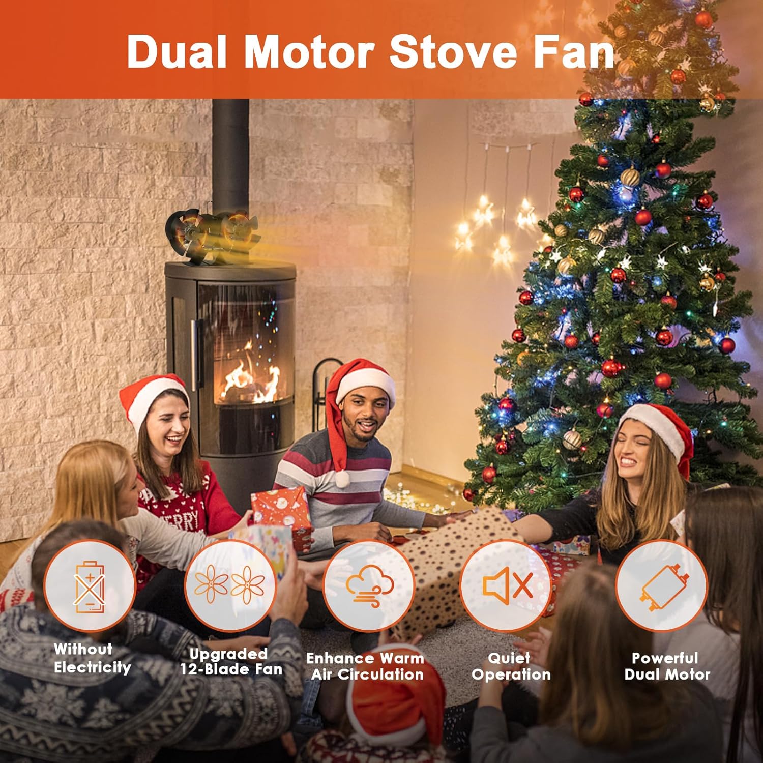 Dual Motor Wood Burning Stove Fan with Thermometer X510877