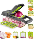 Brigii Vegetable Chopper with 12 Kitchen Gadgets - Food Chopper, Mandoline Slicer, Dicer Cutter; Vegetable Cutter for Onions, Cucumbers, Carrots, Potatoes (Gray-Green)