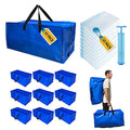 6 Pack Heavy Duty Extra Large Moving Bags with Backpack Straps & Vacuum Storage Bags Moving Supply Combo, Moving Totes with Handles & Zippers for Space Saving, Fold Flat, Includes Vacuum Bags