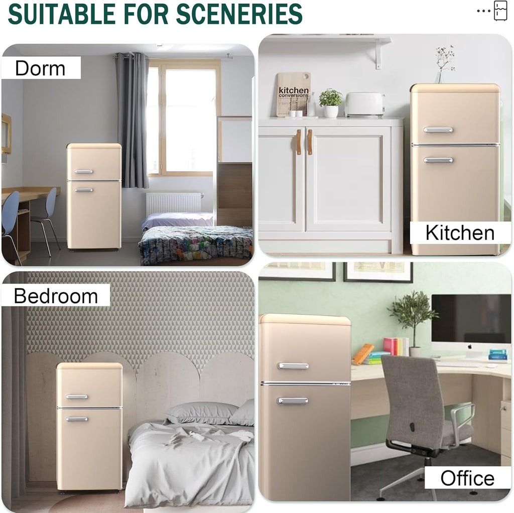 Retro Mini Fridge with Freezer 4.1 Cu. Ft. for Bedroom, Dorm, Office, RV, Apartment (Gold) V532