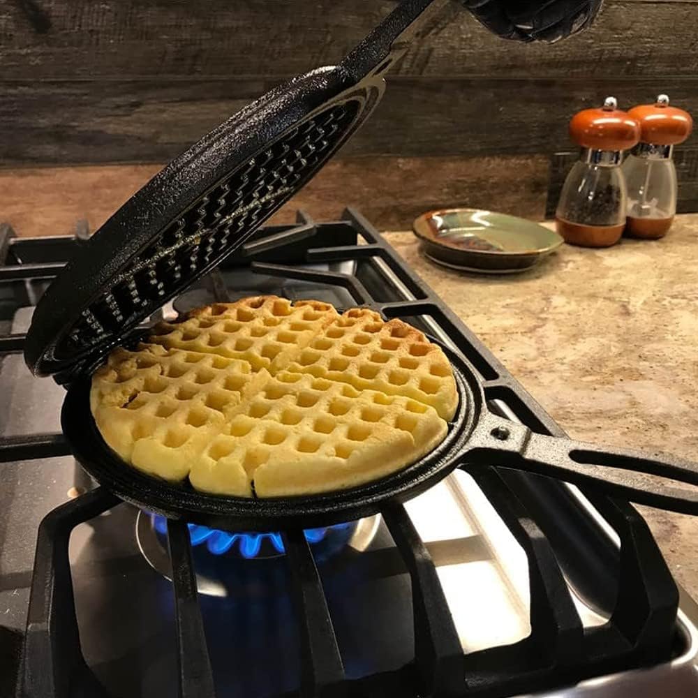 Lehman's Cast Iron Waffle Maker, Two Piece Hinged, 7" Round, Stovetop or Grill E43834