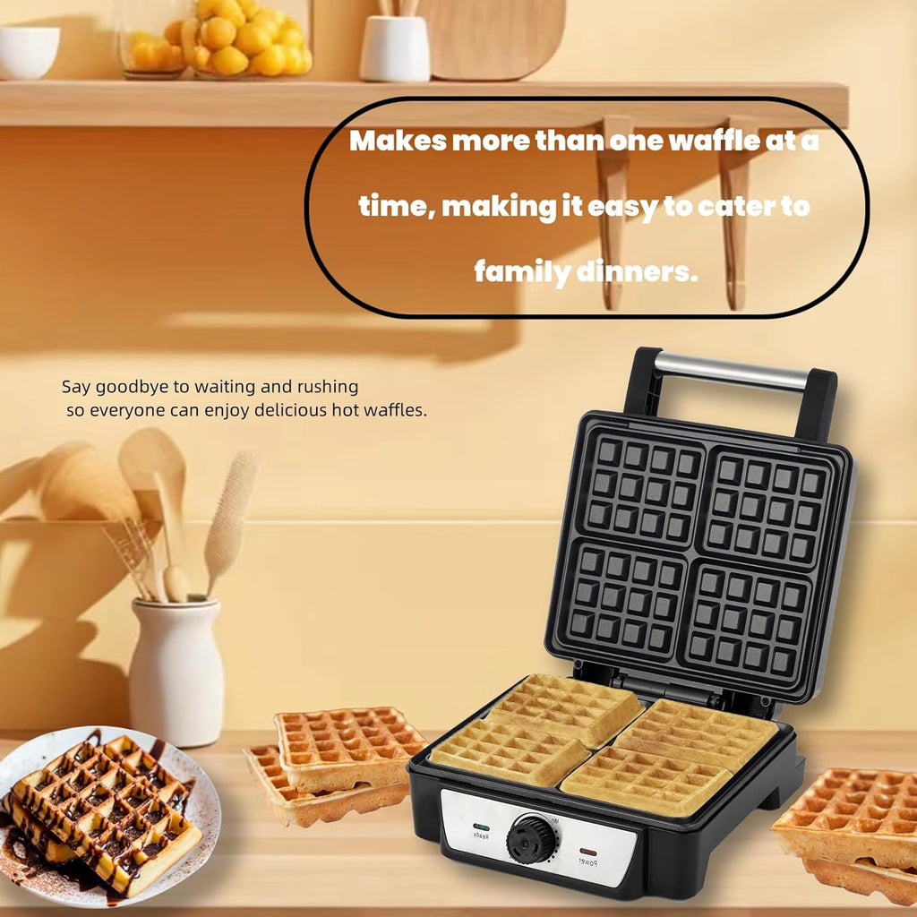 4 Slice Belgian Waffle Maker with Non-Stick Pan L385