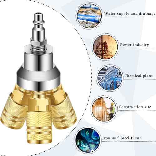 Gisafai 3 Way Air Manifold Air Hose Splitter with 3 Steel Couplers and 1/4" NPT Plug D745659