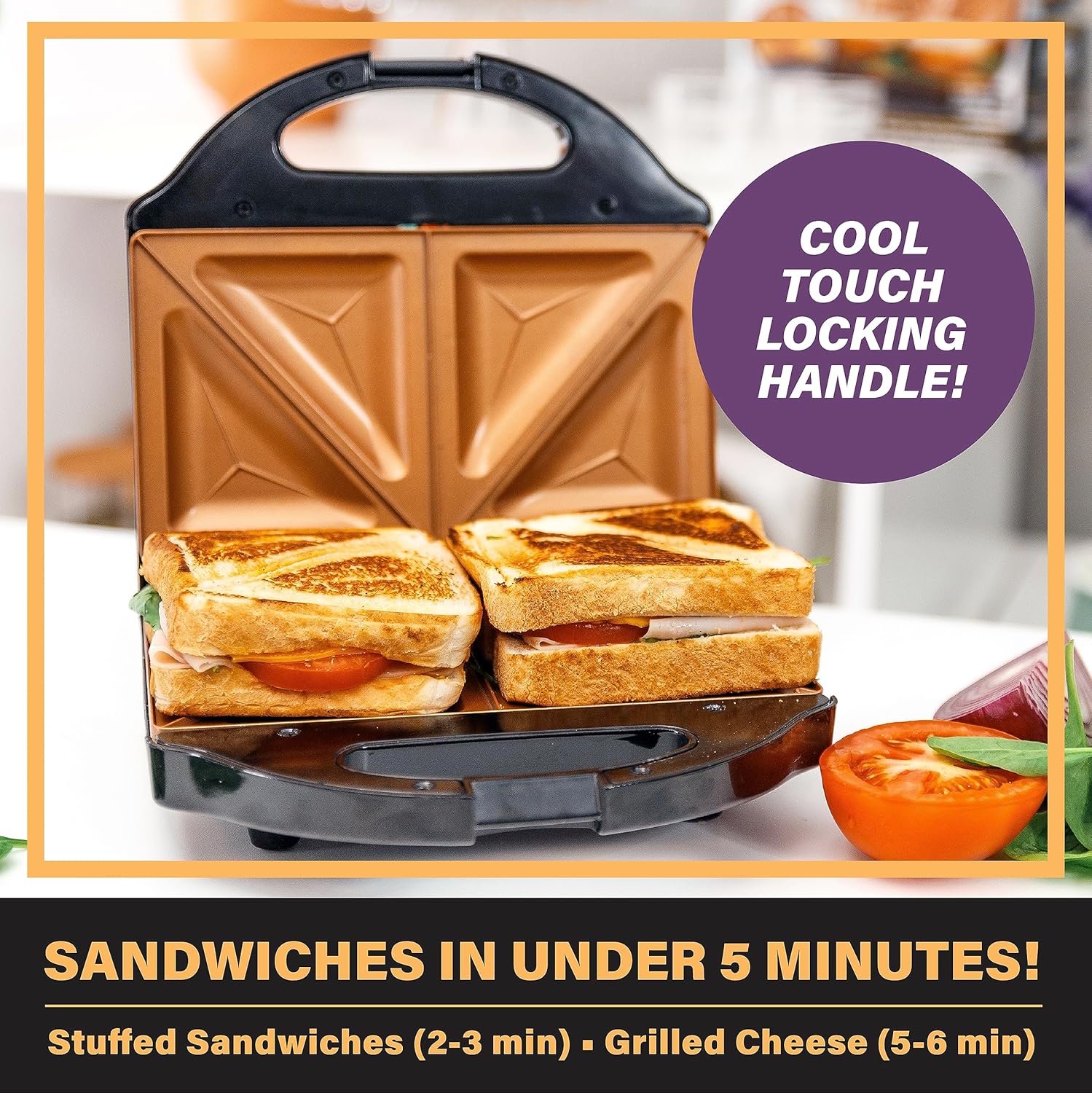 Gotham Steel Nonstick Panini Press 2-in-1 Sandwich Maker Grill Q23019