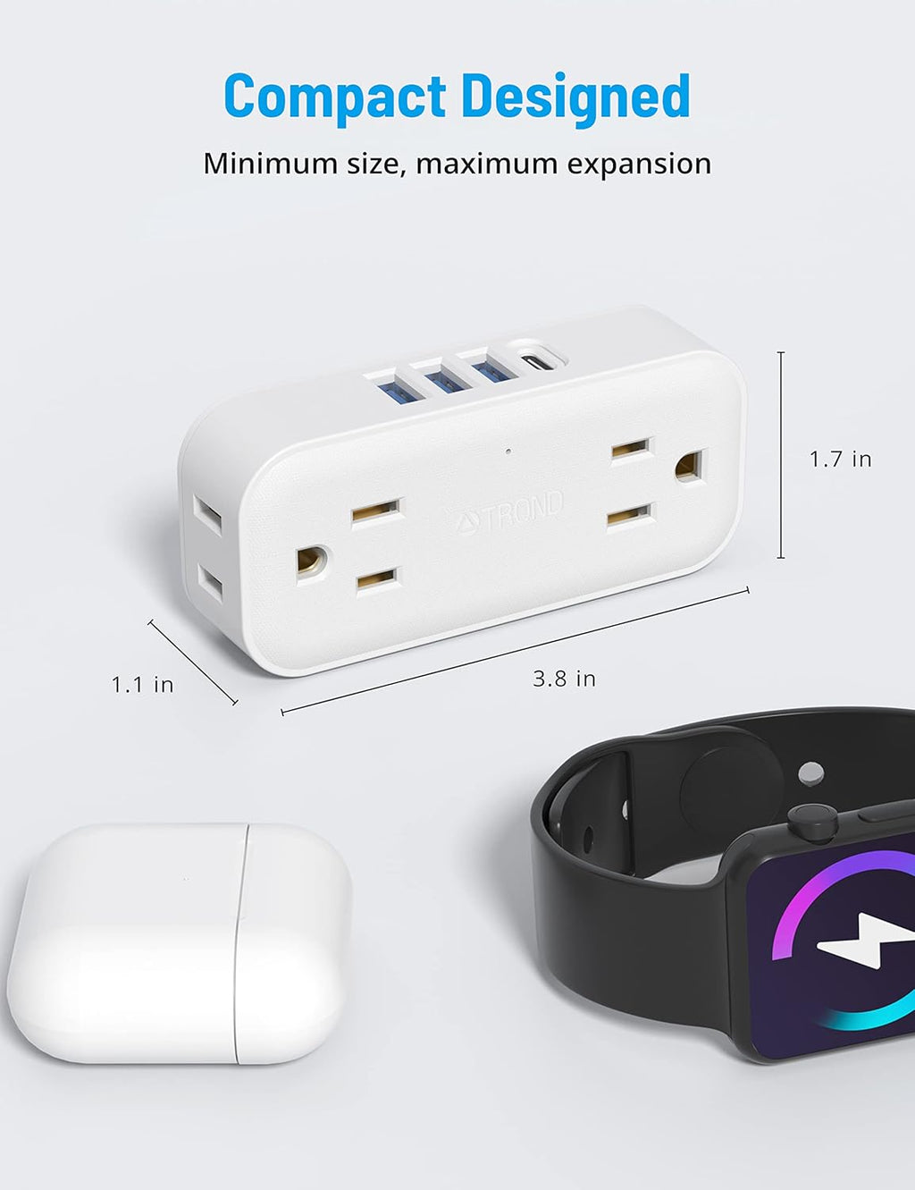 TROND Outlet Extender, 4 Electrical Outlets 4 USB Ports (1 USB C), White K39734