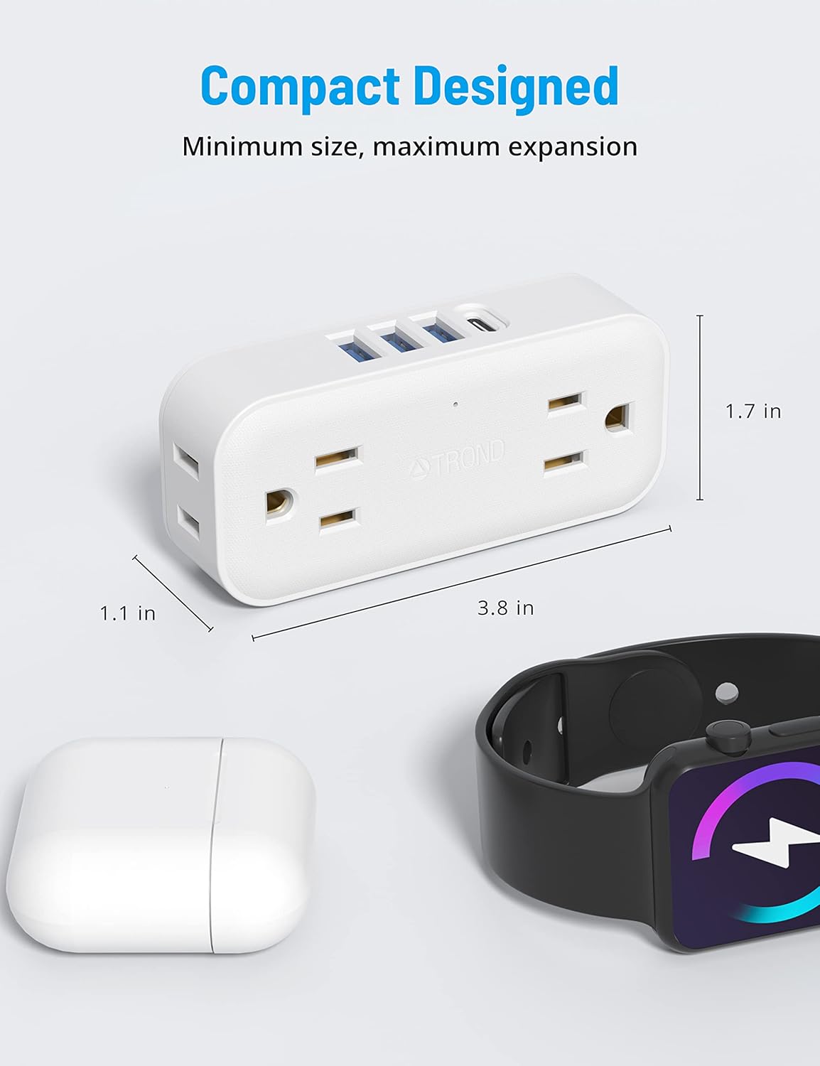TROND Outlet Extender, 4 Electrical Outlets 4 USB Ports (1 USB C), White K39734