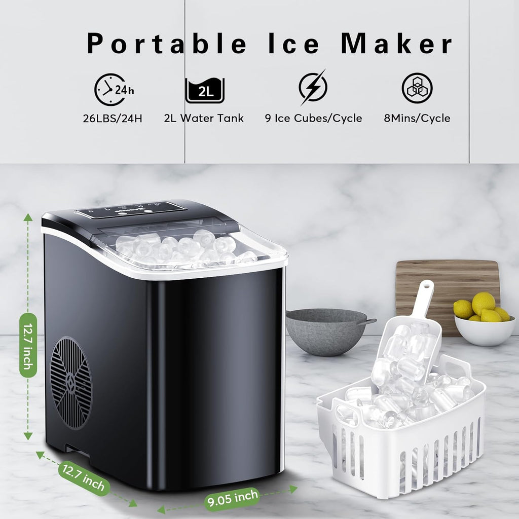 Portable Countertop Ice Maker Machine with Self-Cleaning, Ice Scoop and Basket, Black A423784