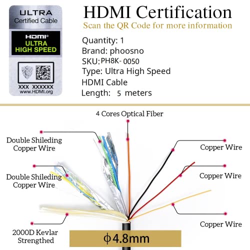 phoossno Certified 8K HDMI 2.1 Fiber Optical Cable N800