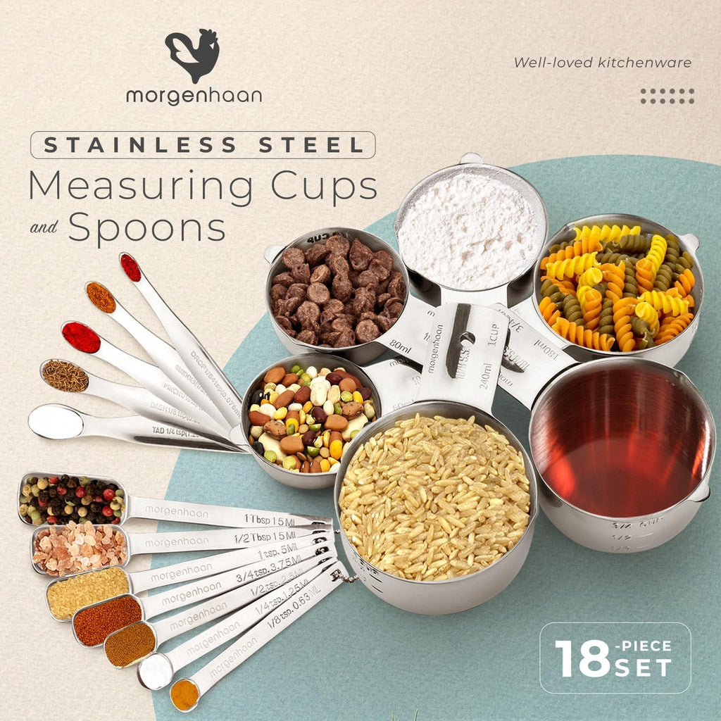 Stainless Steel Measuring Cups and Spoons Set 18-Piece, Dishwasher Safe S8073