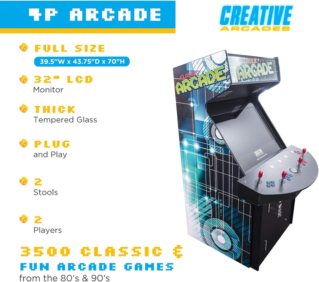 Creative Arcades Full Size Stand-Up Arcade Machine 4 Player 32" LCD Screen L12252