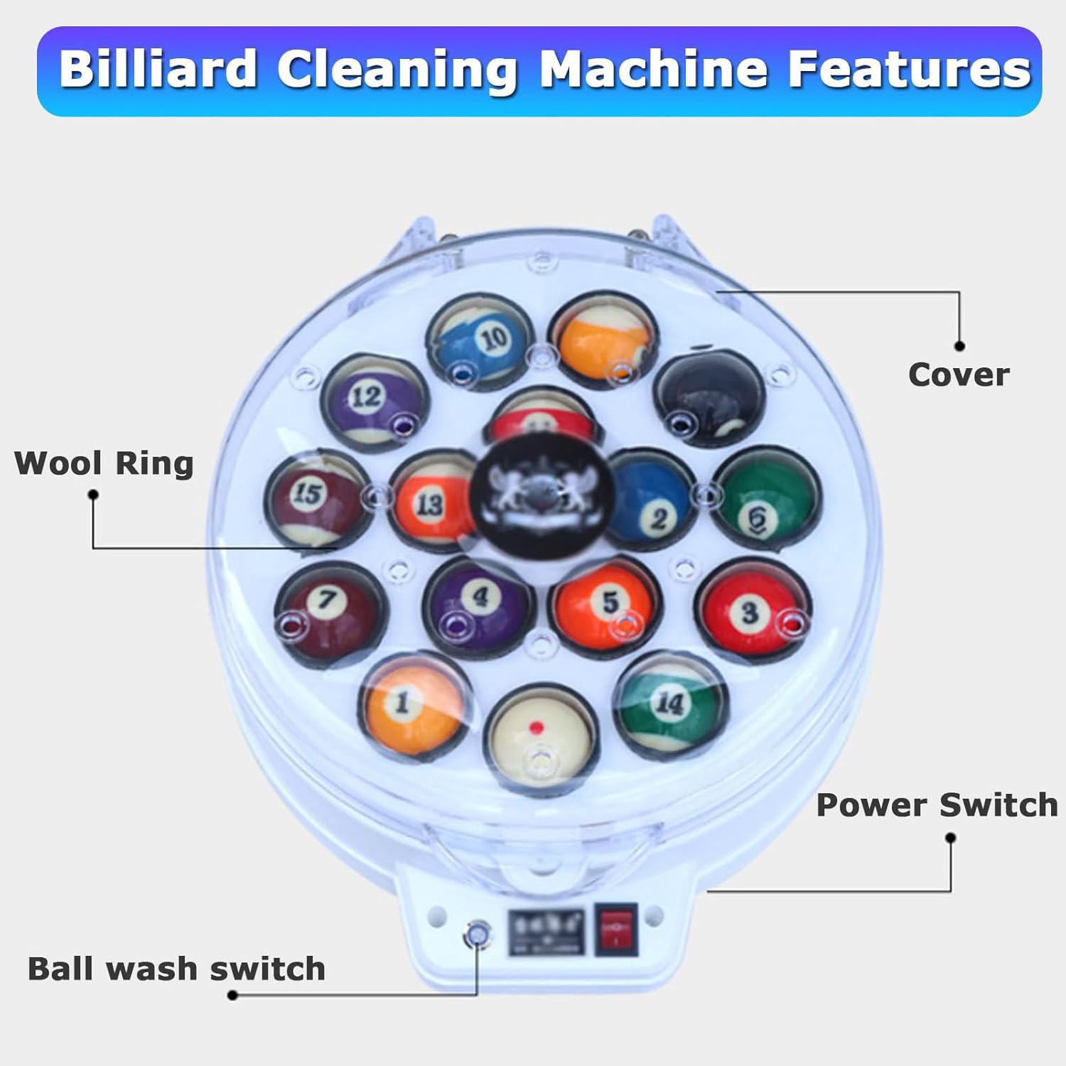 Pool Ball Polisher 2 in 1 Cleaning Machine for 16/22 Billiard Balls K937353