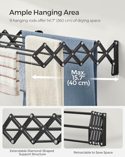 SONGMICS Wall-Mounted Clothes Drying Rack, Accordion Laundry Rack, Steel I16602