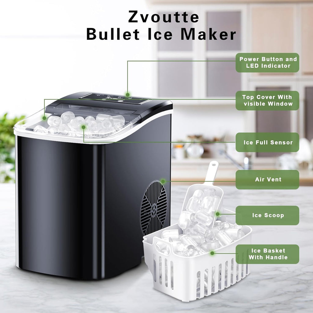 Portable Countertop Ice Maker Machine with Self-Cleaning, Ice Scoop and Basket, Black A423784
