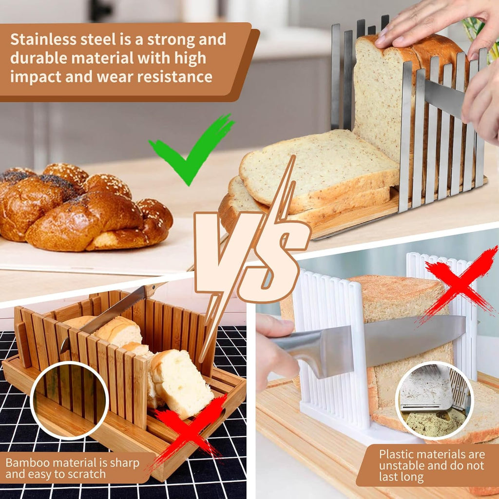 Stainless Steel Bread Slicer with Bamboo Cutting Board T432