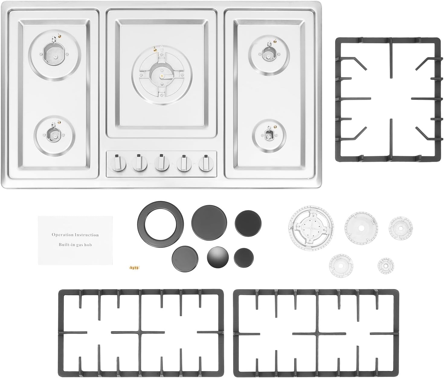 Gas Cooktop 34 inch 5 Burners Built-in Stainless Steel NG/LPG R454