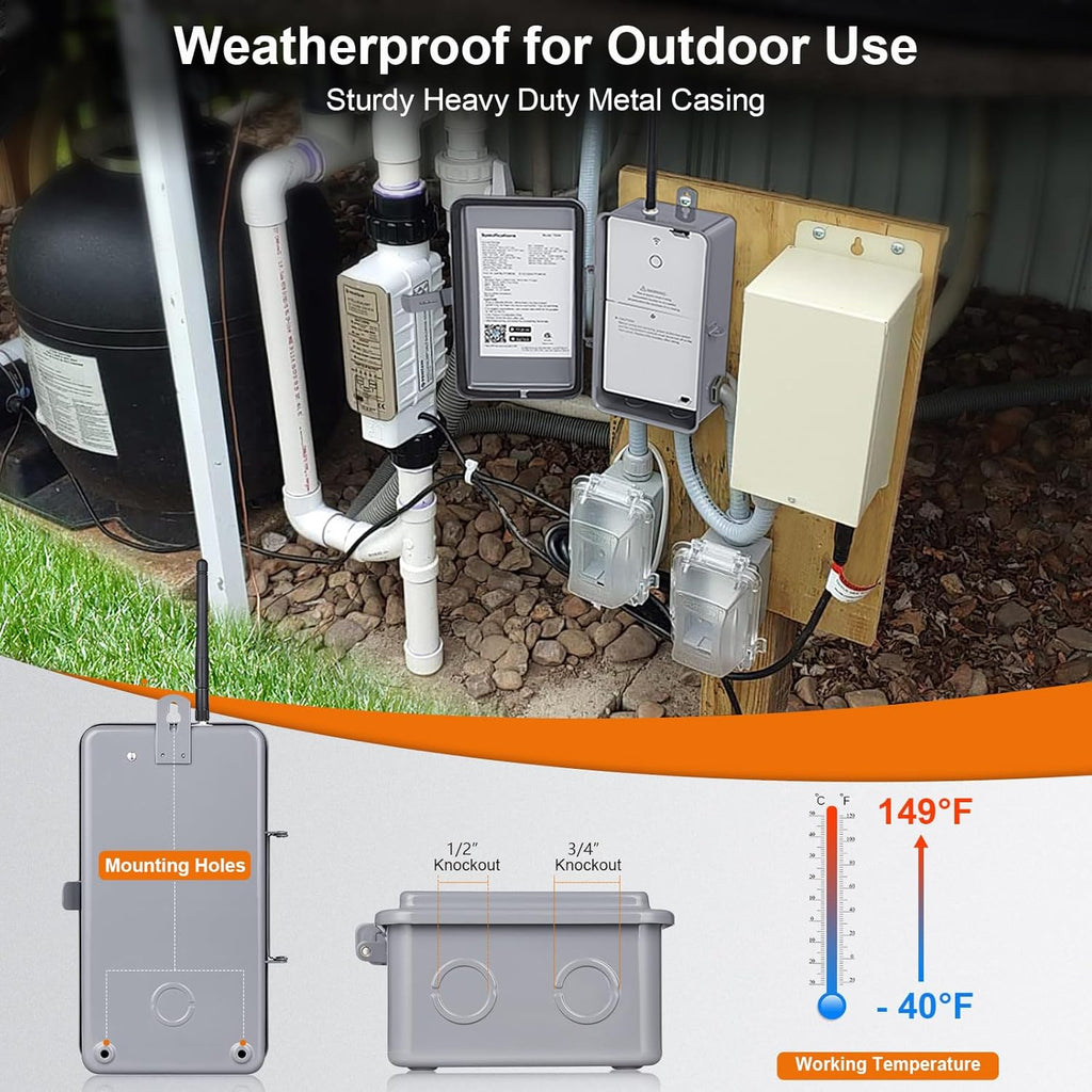 Suraielec WiFi Smart Pool Pump Timer, 40 AMP Outdoor Metal Casing D90564