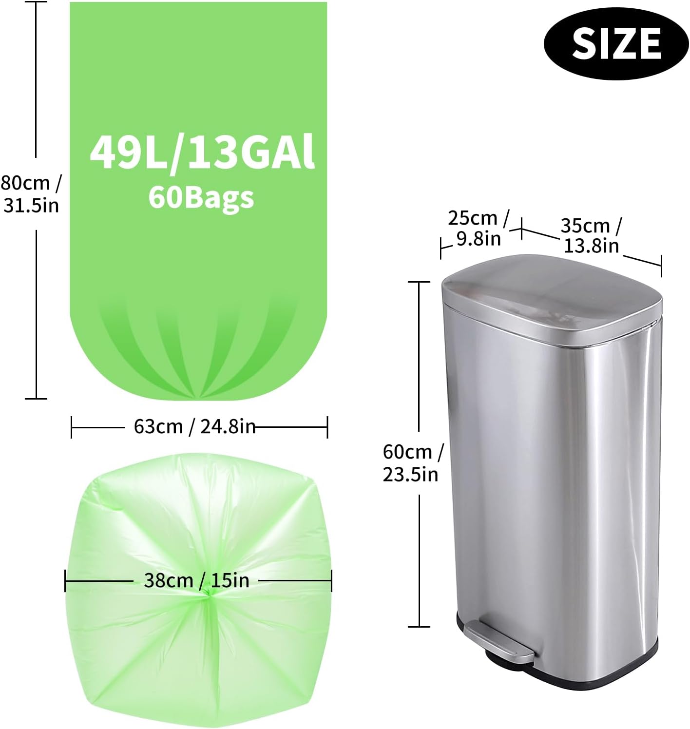 Biodegradable Trash Bags Tall 13 Gallon 60 Count by EnvoWise C640626