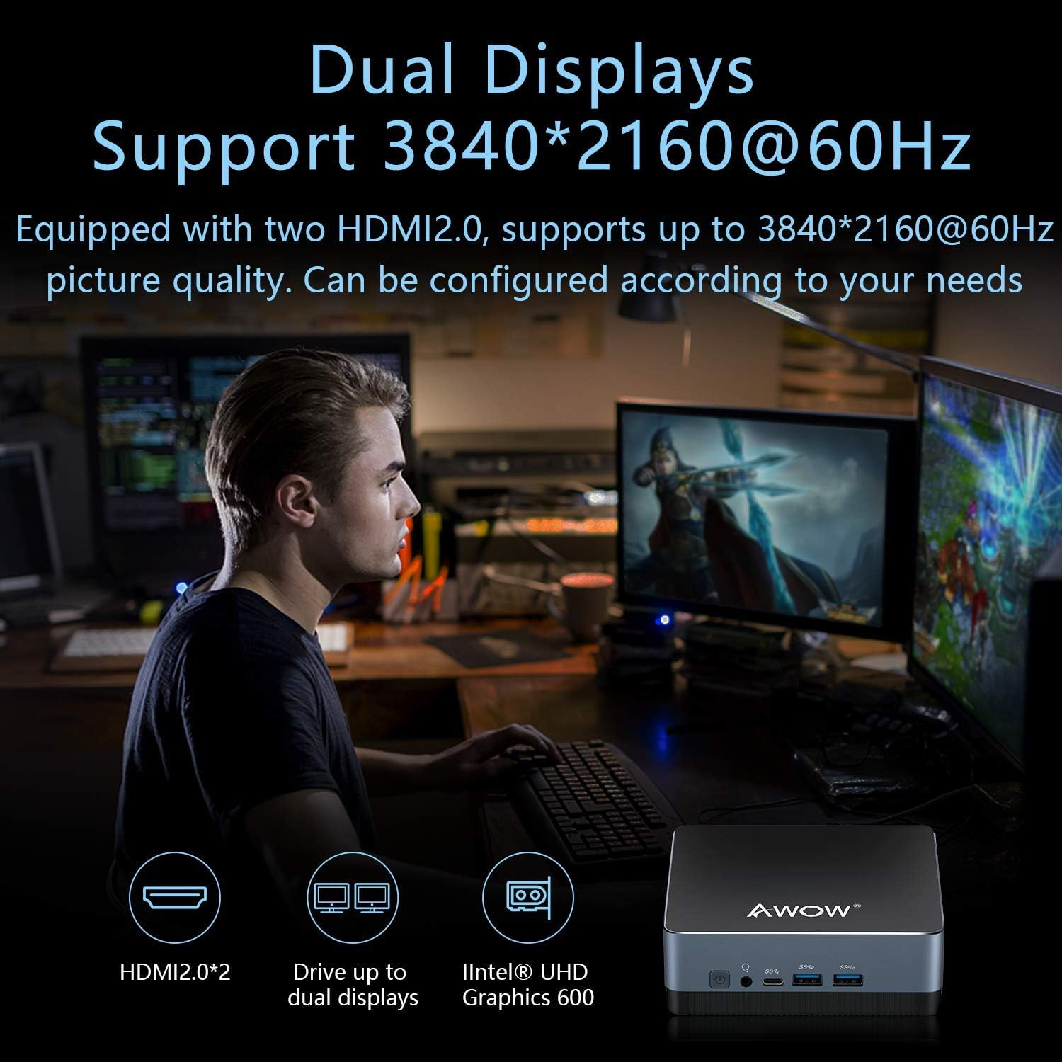 AWOW NY41 Mini PC Windows 10 Intel Celeron 8GB RAM 128GB SSD C8580