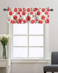 BUWOOGER Rod Pocket Window Valances Watercolor Red Poppy Flower White Short Kitchen Curtains Floral Blossom Art Window Treatment Drapes for Bedroom Bathroom Living Room 54x18IN,1 Panel