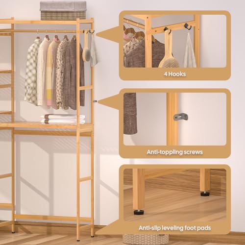 Cozivolife Over Washer Dryer Storage Shelf Bamboo 5 Tier Laundry Rack with Hooks G707