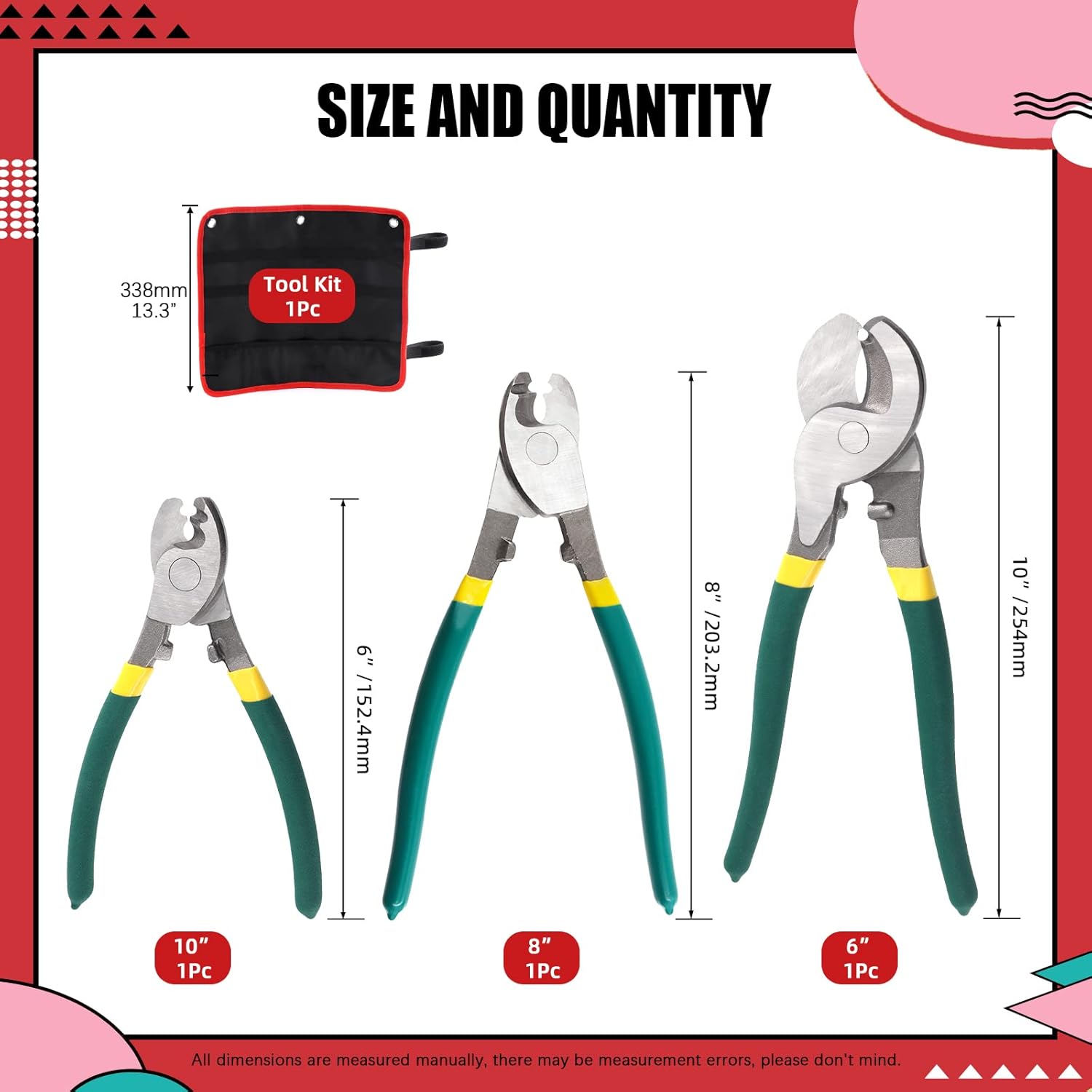 Hilitchi 6 8 10 Inch Stainless Steel Cable Cutters with Storage Pouch C6084