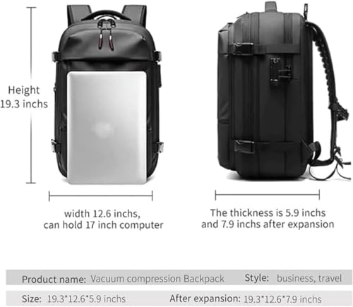 Vacpack Anti Theft Travel Vacuum Backpack, 60L Expandable, Water Resistant, Grey Y4647
