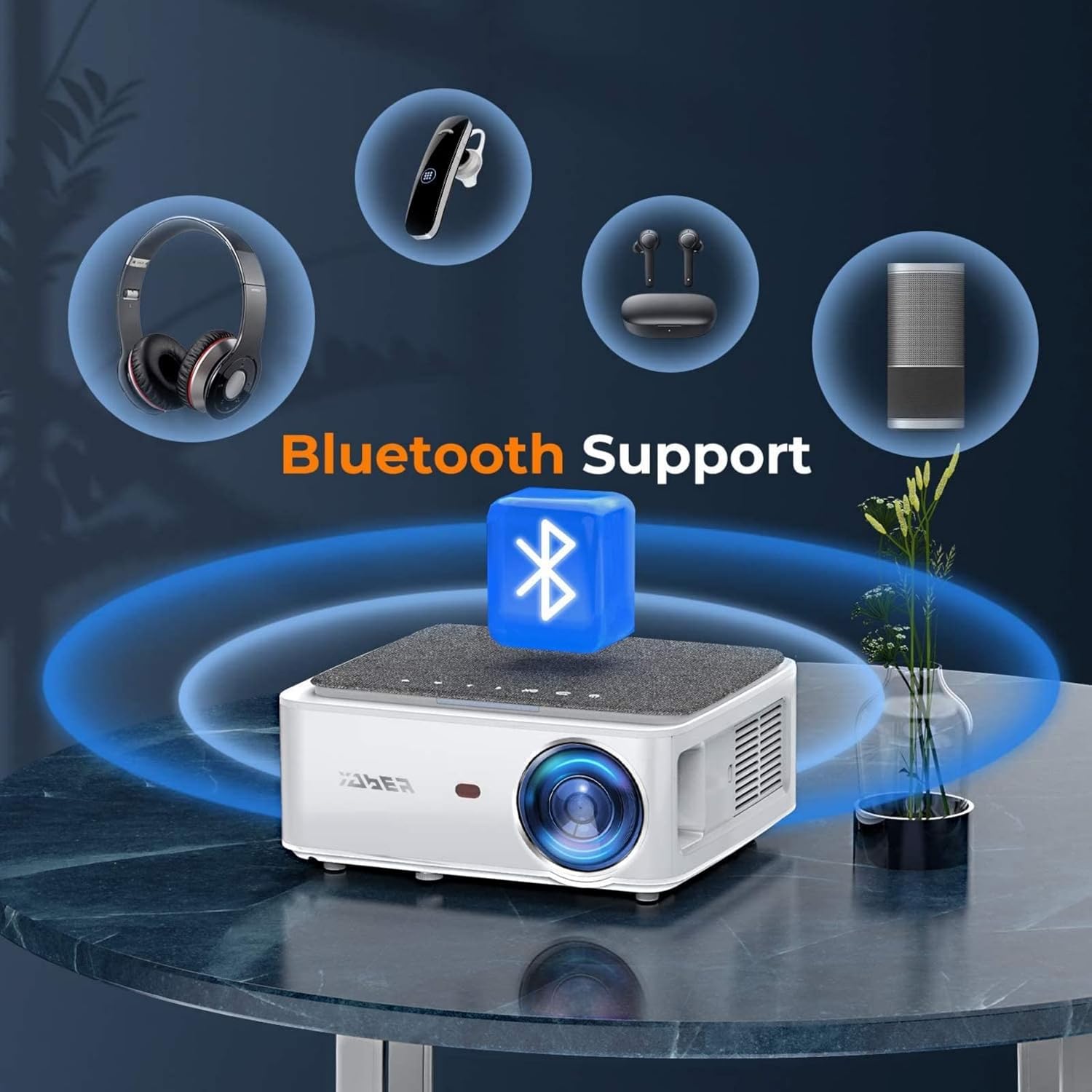 YABER V6 Native 1080P Portable Smart Home Projector with WiFi and Bluetooth W58466